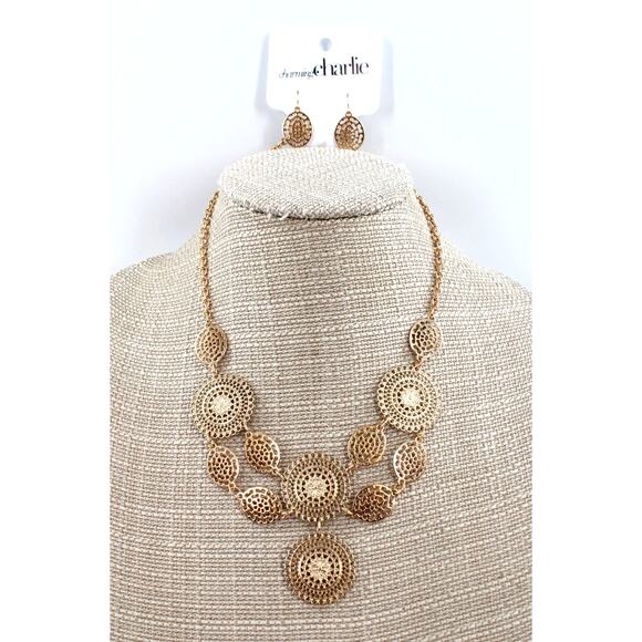 Charming Charlie Jewelry - Gold Tone Statement Necklace & Earring Set by Charming Charlie #N2499